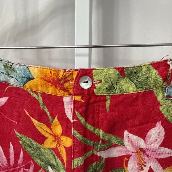 Chicos Design Linen Blend Crop Pants Red Floral Vintage Large - Picture 6 of 11
